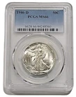 1946-D 50c Walking Liberty Silver Half Dollar - Blazer - PCGS MS 66. Pops