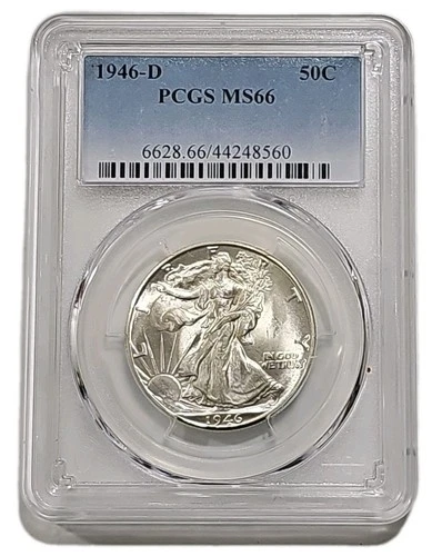 1946-D 50c Walking Liberty Silver Half Dollar - Blazer - PCGS MS 66. Pops