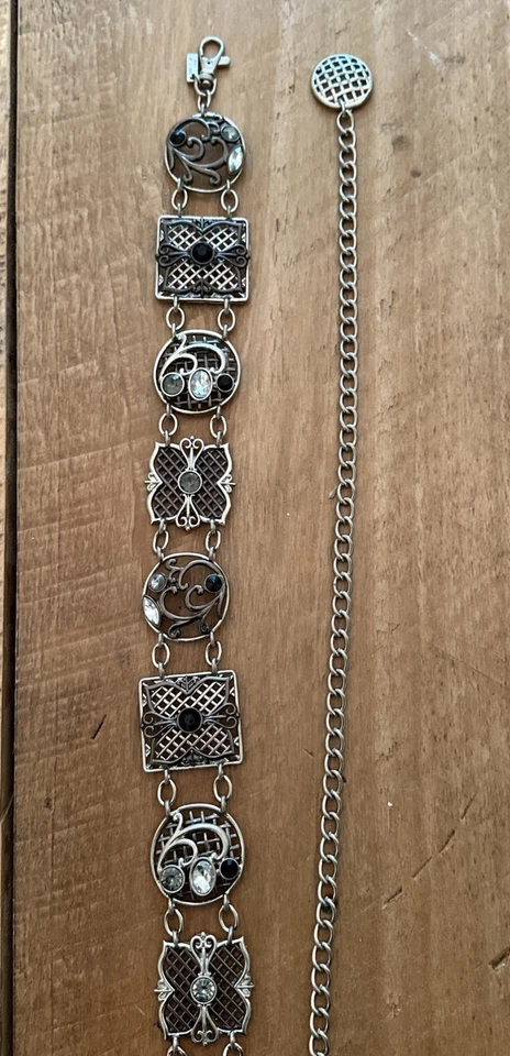 Cinturón cadena color plata estilo vintage de CHICO estrás cintura cadera joyería BOHO Foto 3 de 4