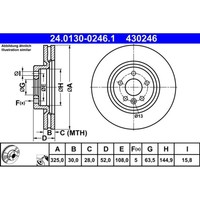 Bremsscheibe ATE 24.0130-0246.1 (2 Stk.) FüR Land Rover Range Evoque