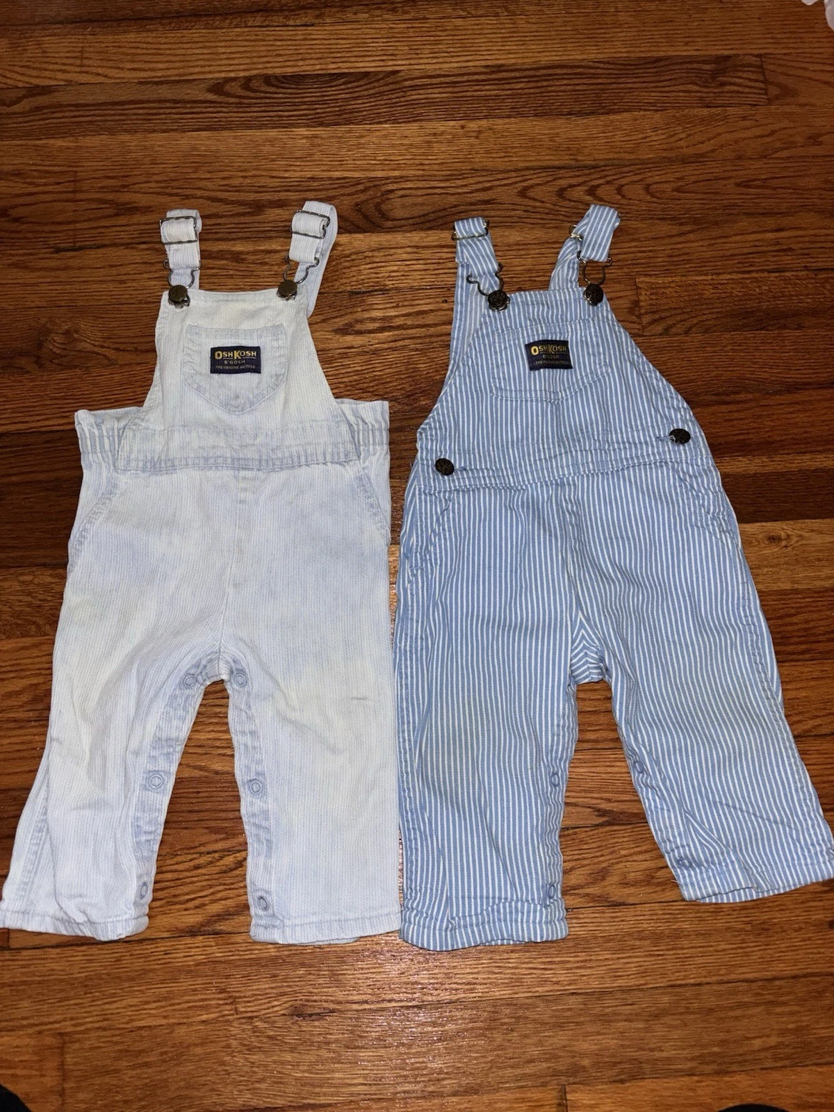 VTG 80s Osh Kosh Lot Of 2 Bib Overalls Size 18 Months Railroad Striped Jean