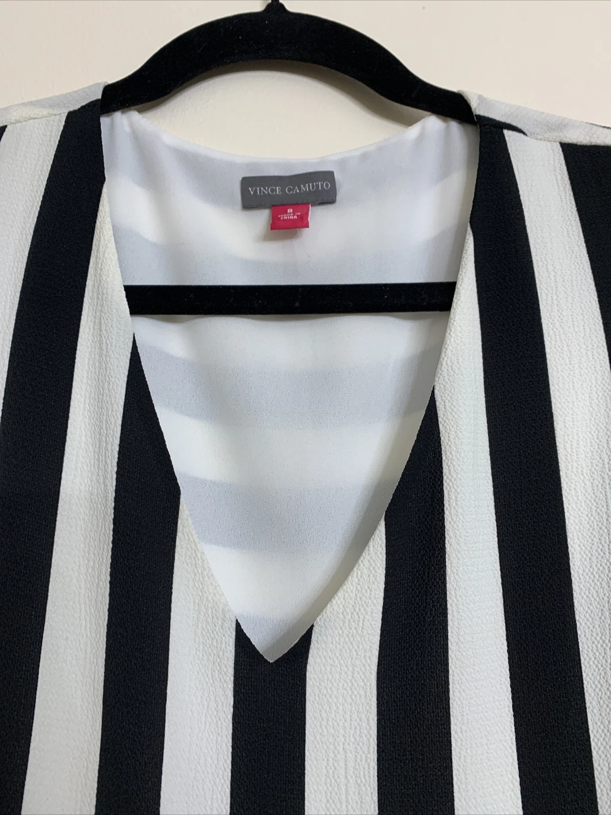 OFF WHITE Abito da cocktail Vinci Camuto a righe bianco e nero taglia 8