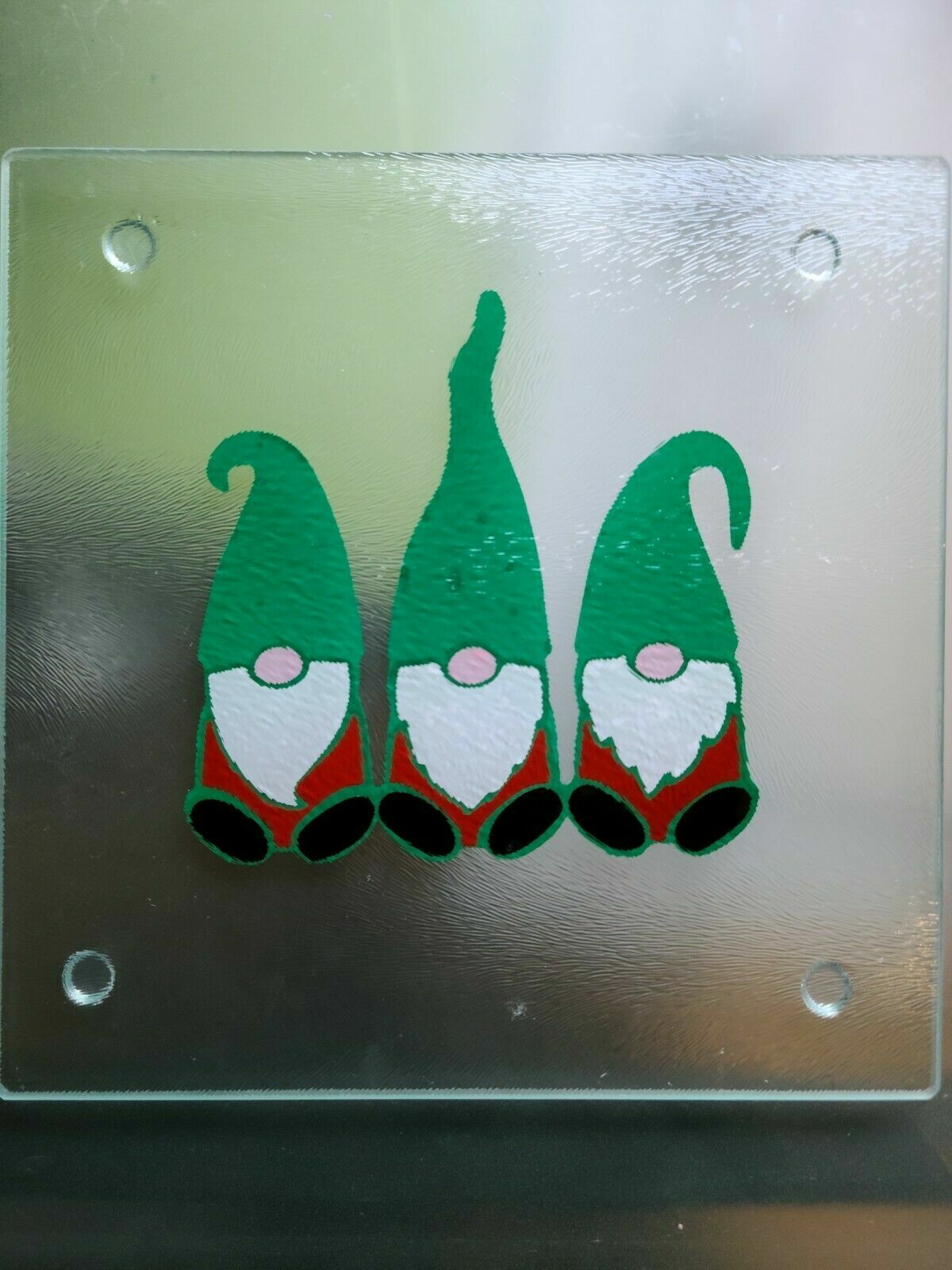 Christmas Gnome glass cutting board hot plate decorative gift round or