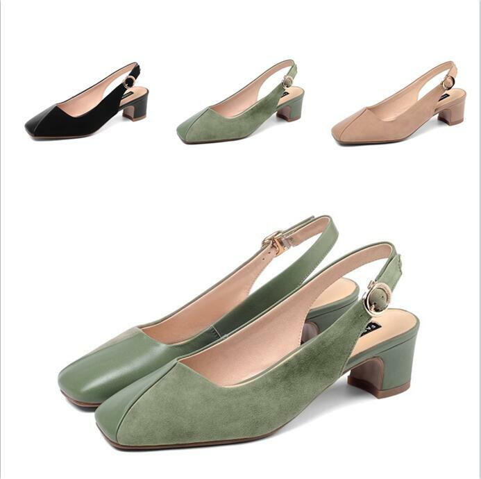 Damenschuhe Klassisch OL Sandalen Blockabsatz Wildleder Leder Spleißen Slingback Damenschuhe Klassisch OL Sandalen Blockabsatz Wildleder Leder Spleißen Slingback