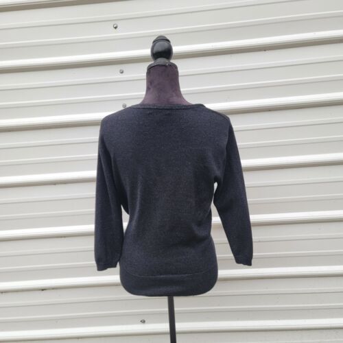 DKNY Black Lightweight Silk Lurex Blend Cardigan V-Neck Women's 3/4 Sleeve sz L - Picture 6 of 10