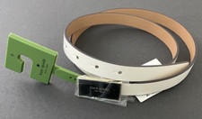 NWT Kate Spade Genuine Leather Belt Ivory Black Logo Plaque Sz L
