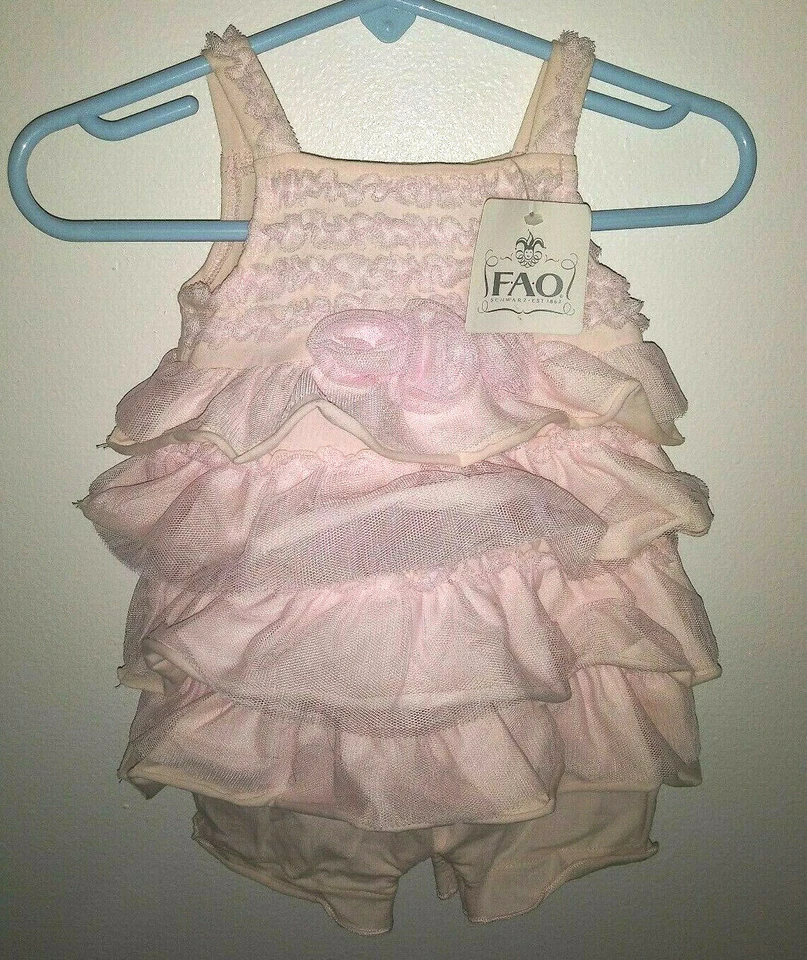 FAO SCHWARZ new born outfit pink ruffled flower NWT baby girls Toys R Us dress - Image 3 of 4