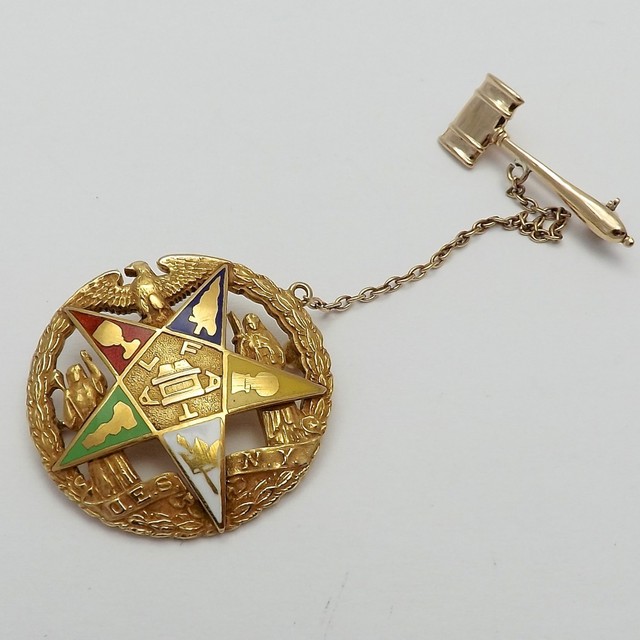 1920 14K Gold Ladies Masonic Eastern Star Gavel Matron Brooch Pin Heavy