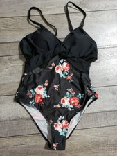 Women's One Piece Twist Front Tummy Control Swimsuit Sz M