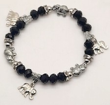 boho style black Glass Bead silver color elephant charm Stretch fashion Bracelet