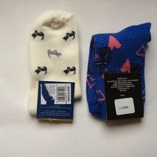 2 PAIRS WOMENS NOVELTY SOCKS CATS  DOGS FUN  CUTE  BLUE/IVORY  NWT