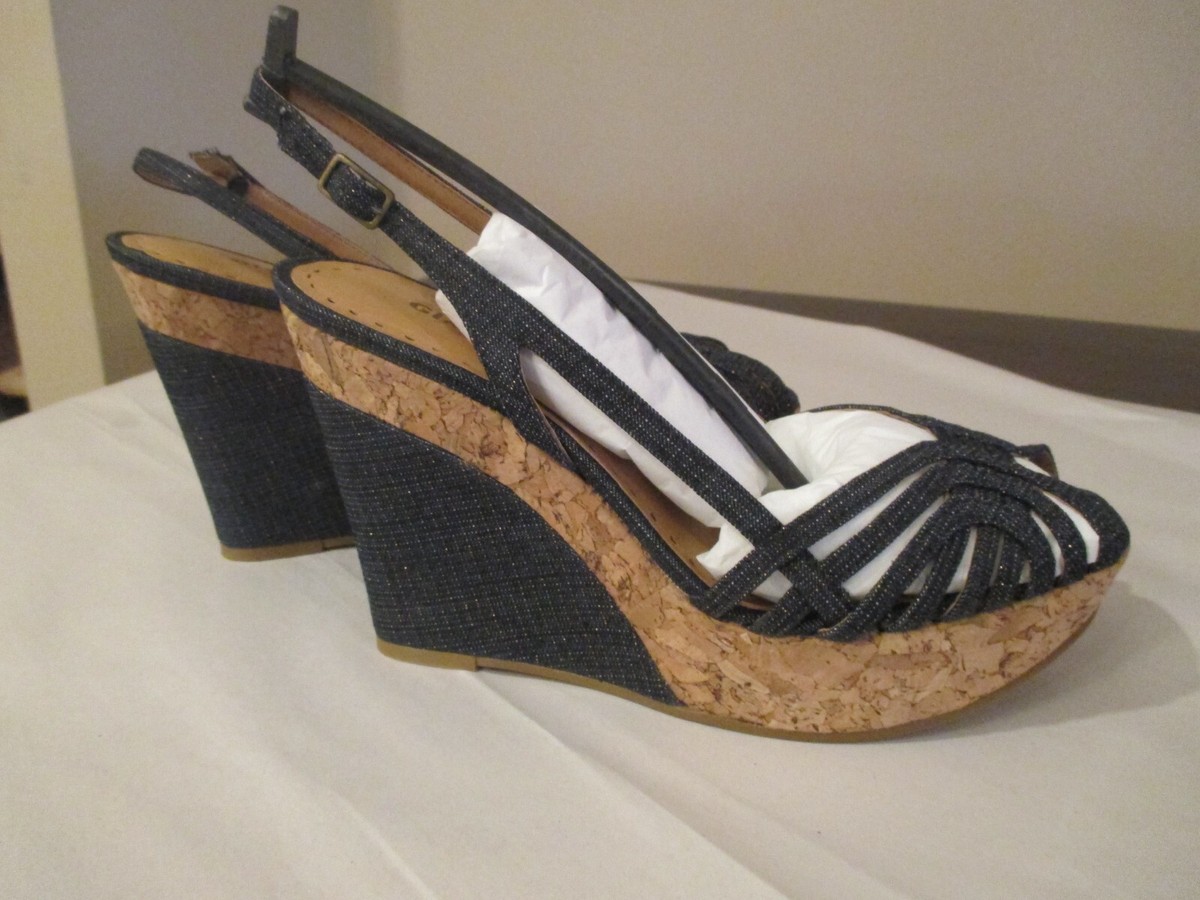 Gianni Bini Sandal Cork Wedges Open Toe Heels- Size 9M Blue