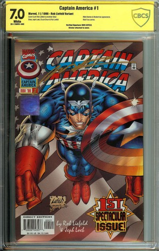 CAPTAIN AMERICA #1 CBCS 7.0 WHITE PAGES // SIGNED BY ROB LIEFELD MARVEL 1996
