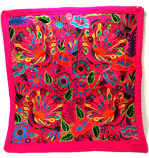 Pair of Mexican Hand-Embroidered Pillow Shams with Otomi-Style Flora and Fauna — listing 3