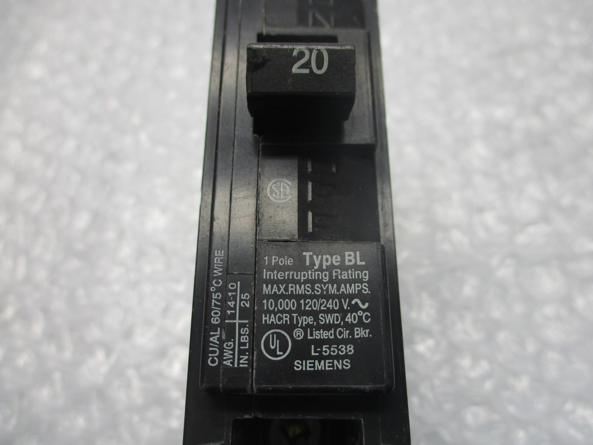 SIEMENS L-5538 E82615 BREAKER 1POLE 20AMP NSNP | eBay