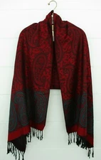 Oblong Scarf Wrap Paisley Red/Black/Turquoise Fringe Large Winter 26" X 72" Gift