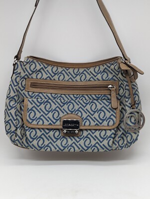 Liz Claiborne LC Monogram Canvas Purse Blue Hand Bag Rare Color Designer 
