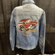 Men's Denim Jean Jacket Large Custom Hand Painted Old School