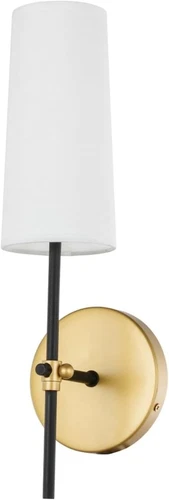 Living District Mel 1-Light Metal & Fabric Wall Sconce in Brass and Black - Picture 2 of 6