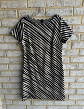 Ann Taylor Beige & Navy Blue Stripe Short Sleeve Dress Women's Size 8