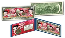 BETTY BOOP  * Happy Valentine's Day * Officially Licensed Colorized U.S. $2 Bill