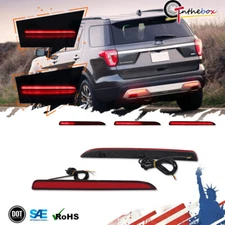 3D Optic Red Lens Tail Brake Rear Bumper LED Lights For 2016-2019 Ford Explorer