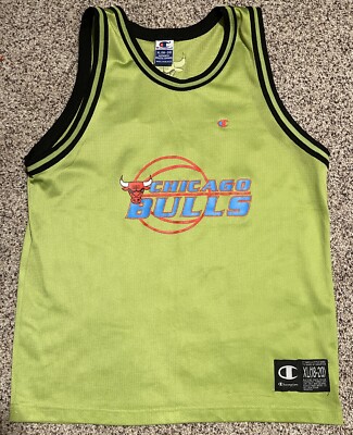 Rare VTG 90s Y2K Chicago Bulls Champion NBA Basketball Jersey Lime