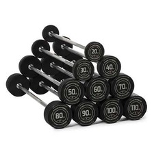 Titan Fitness 20 LB-110 LB Rubber Straight Fixed Barbells, Pre-Loaded Weight Bar