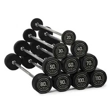 Titan Fitness 20 LB-110 LB Rubber Straight Fixed Barbells, Pre-Loaded Weight Bar