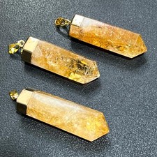 Citrine Crystal Faceted Point Pendant Gold Plated Gemstone Jewelry Necklace