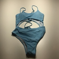 NWT Light Blue Monokini Cut Out Lace Up Back High Cut Lined Swimsuit Womens XL
