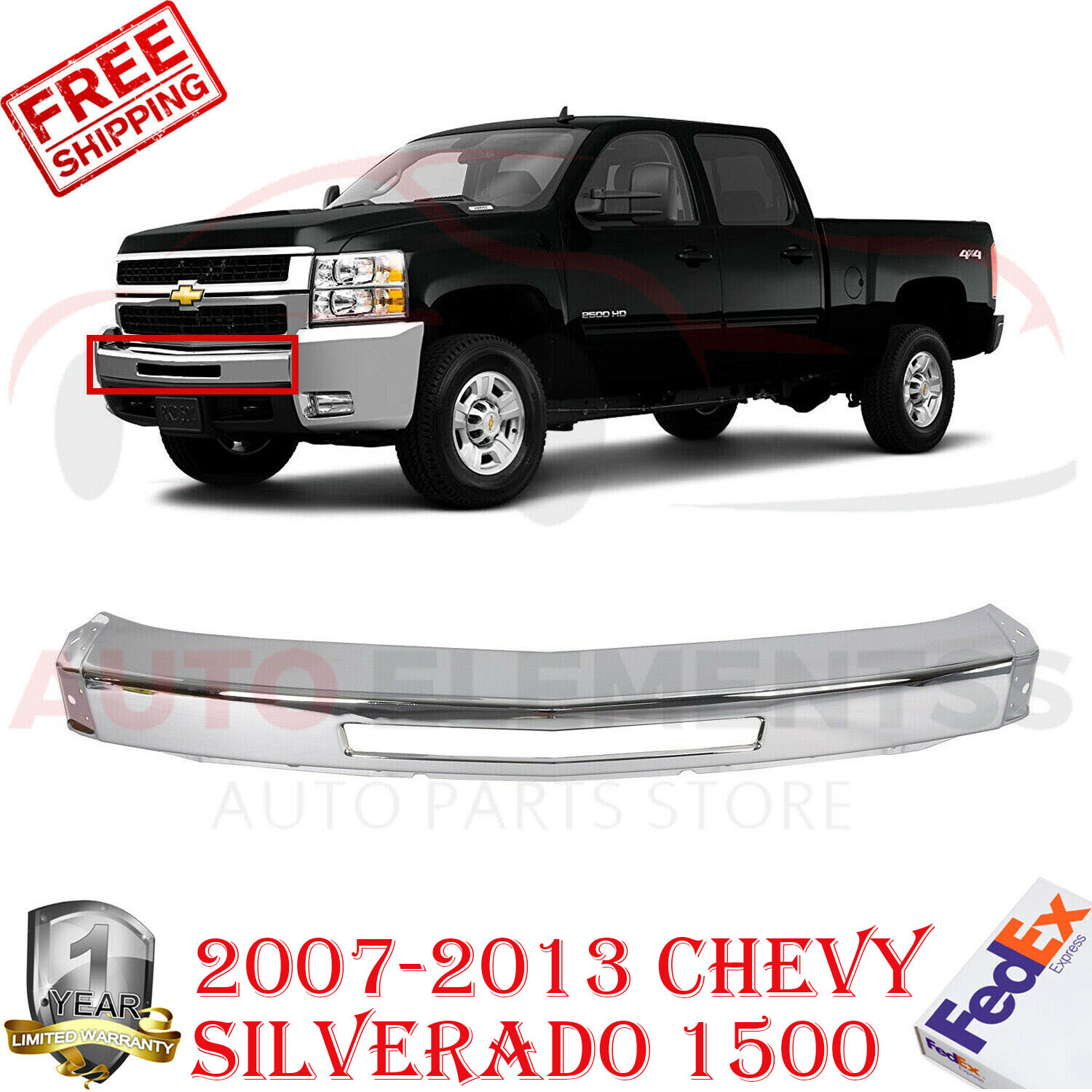 Front Bumper Chrome Steel For 2007 2013 Chevy Silverado 1500 eBay
