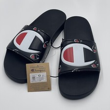 Champion IPO Repeat C Mens Black White Red Logo Slide Sandals CP101605M Size 12