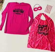 Breast Cancer Awareness Cape RACE FOR THE CURE Costume, Shirt, Eye Mask