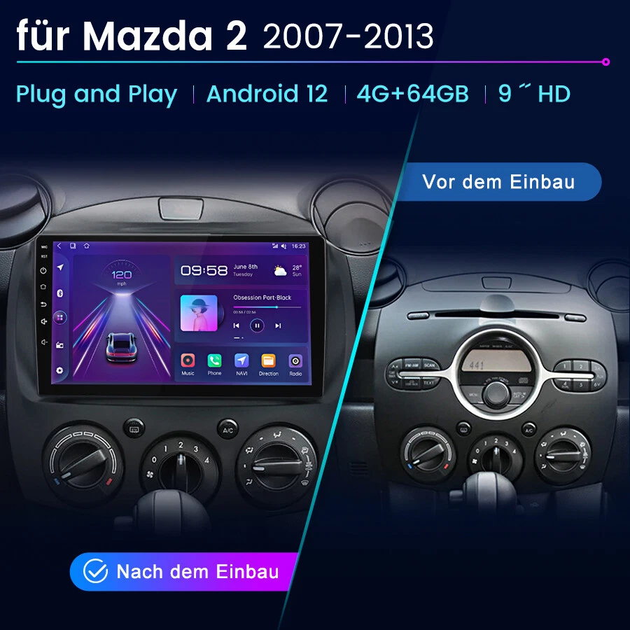 4+64GB Android 13 Carplay Autoradio Für Mazda 2 2007-2013 GPS Navi WIFI RDS DAB+ - Bild 2 von 4