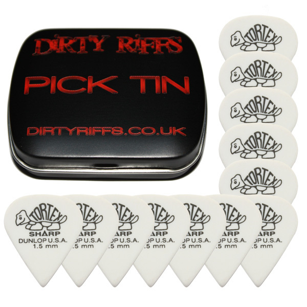 12 x Dunlop Tortex Sharp Guitar Picks / Plectrums - 1.50mm White In A Pick Tin
