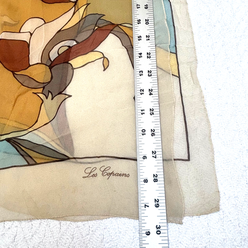 Les Copains 100% Silk Shawl Scarf 30” Brown Blue Floral Vintage Stylish Italy - 第 7/8 張圖片