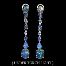 925 Sterling Silver Earrings Oval Fire Opal Full Flash 9x7mm Gemstone Jewelry