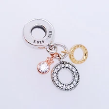 NEW 100% PANDORA Silver Gold Triple Monogram Logo Dangle Charm Pendant 799044C01