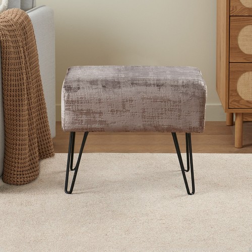 Plush Textured Velvet Ottoman Footstool Metal Legs Accent for Modern Living Room - Picture 241 of 244