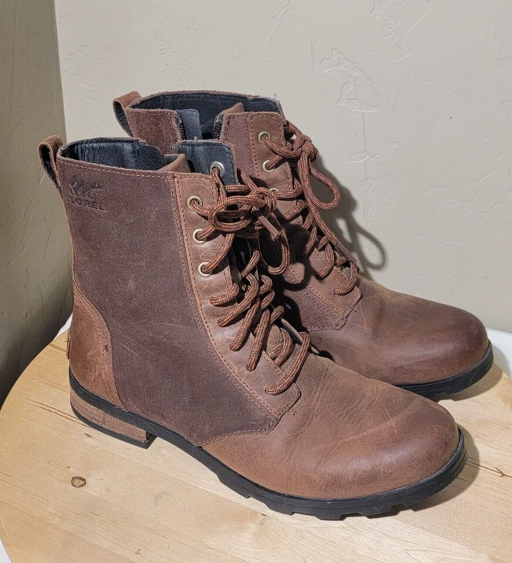 sorel emelie leather lace up mid-ankle boots