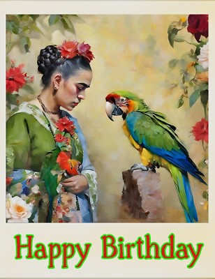 Frida Kahlo Inspired Birthday Card A5 Greeting Blank Cards Parrot Mexican Paint