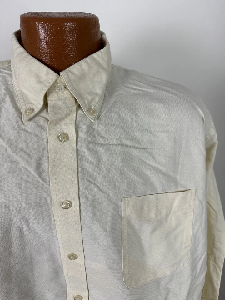 Camisa Oxford Lands End Supima Hyde Park Hombres 17 36 XL Alta Marfil Peso Medio Preppy Foto 2 de 4