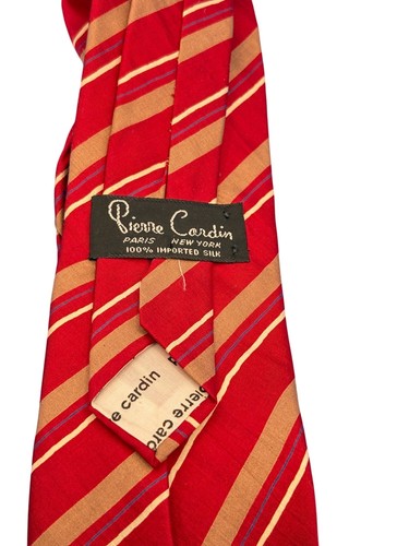 Vintage Pierre Cardin Red & Gold Striped 100% Silk Tie - Picture 2 of 3