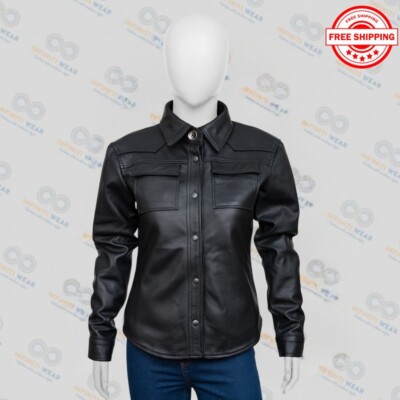 Women's Soft Leather Trucker Style Jacket Black Shirt Fernando Black  Leather