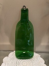 Flattened Green Wine Bottle Cheese Snack Tray Art Glass