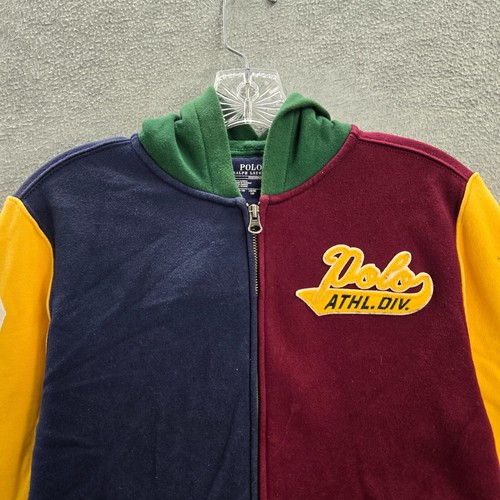 Polo Ralph Lauren Boys Sweatshirt Large Yellow Colorblock Full Zip Hoodie READ - Picture 3 of 14