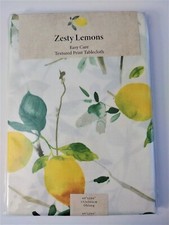 NEW ZESTY LEMONS Fabric Tablecloth 60 x 104  Yellow Fruit Benson Mills