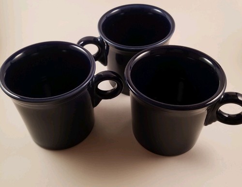 Homer Laughlin Fiestaware Ring Handled Mugs, Blue, Set Of 3 - Picture 2 of 5