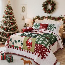EVENHUG Christmas Quilts Set Queen Size 5 Piece Patch Bedding Set Reversible ...
